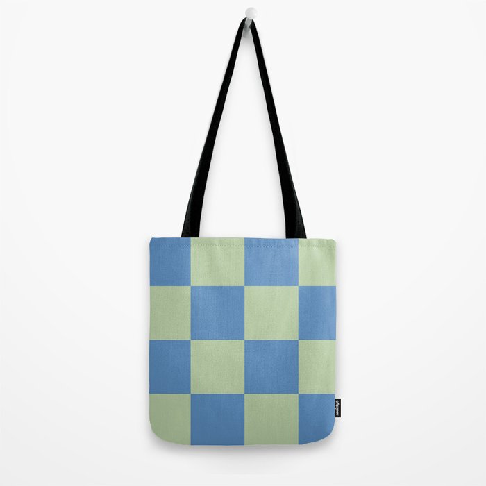 Blue and Light Green Checkerboard Pattern Tote Bag Gallery Image 2