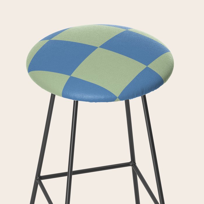 Blue and Light Green Checkerboard Pattern Stool Gallery Image 2