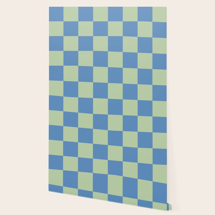 Blue and Light Green Checkerboard Pattern Wallpaper Gallery Image 2