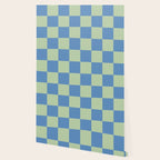 Blue and Light Green Checkerboard Pattern Wallpaper Gallery Image 2