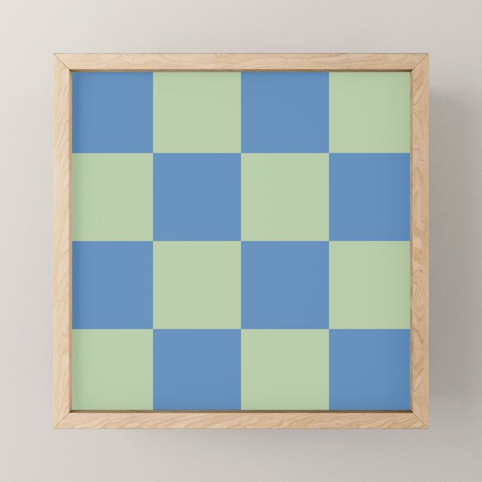 Blue and Light Green Checkerboard Pattern Mini Art Print Gallery Image 1