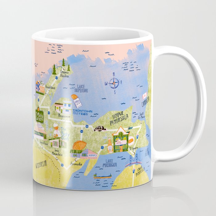 Map of Northern Michigan - Pasty Tour in Peach Coffee Mug Gallery Image 1