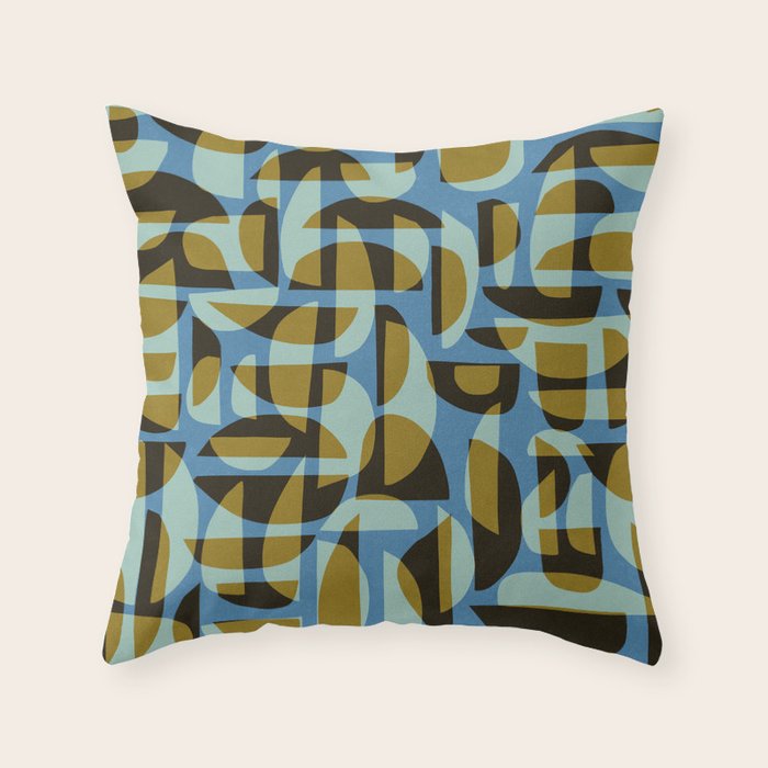 Simple Hand-cut Pattern #5 / Blue & Brown Throw Pillow Gallery Image 6