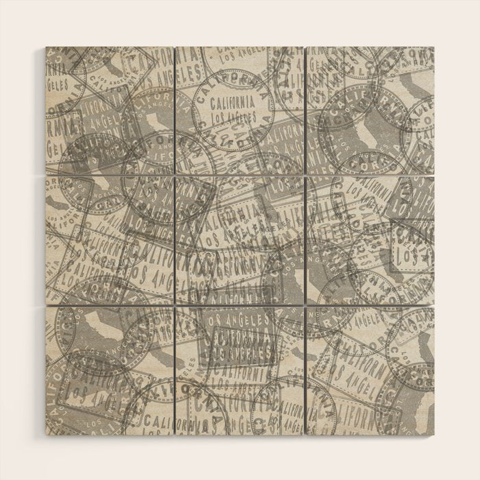 Vintage Los Angeles California Travel Stamp Pattern Wood Wall Art Gallery Image 1