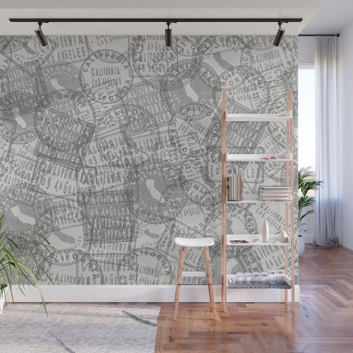 Vintage Los Angeles California Travel Stamp Pattern Wall Mural Gallery Image 1