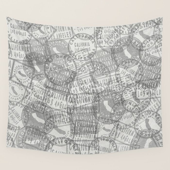 Vintage Los Angeles California Travel Stamp Pattern Wall Tapestry Gallery Image 4