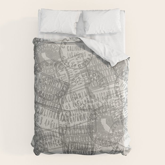 Vintage Los Angeles California Travel Stamp Pattern Duvet Cover Gallery Image 1