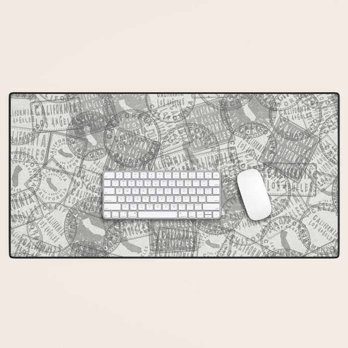 Vintage Los Angeles California Travel Stamp Pattern Desk Mat Gallery Image 1