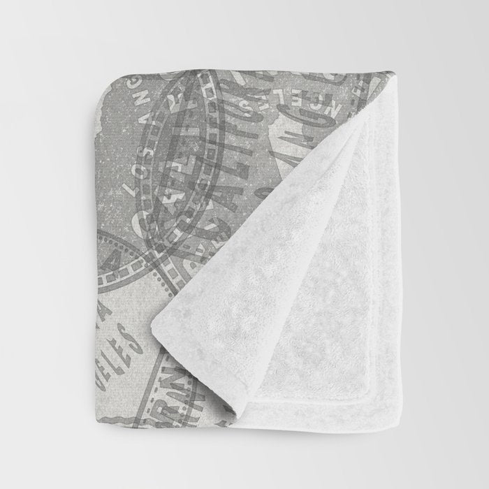Vintage Los Angeles California Travel Stamp Pattern Throw Blanket Gallery Image 3