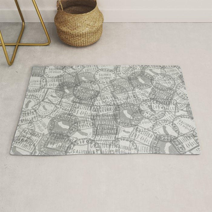 Vintage Los Angeles California Travel Stamp Pattern Rug Gallery Image 1