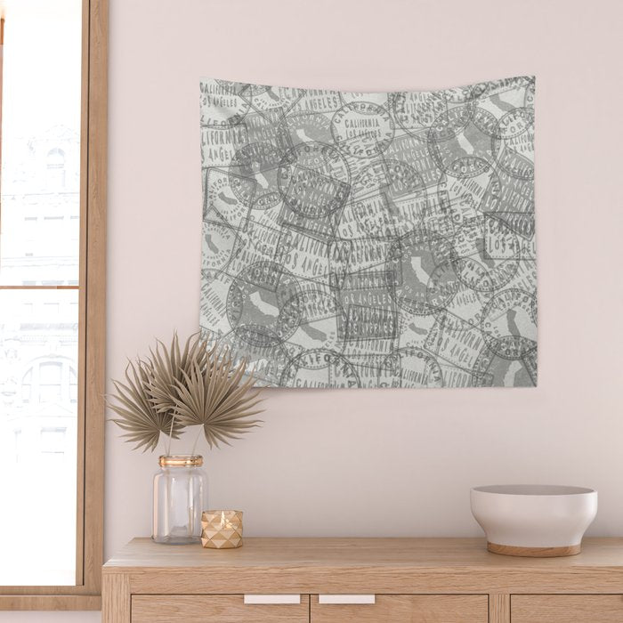 Vintage Los Angeles California Travel Stamp Pattern Wall Tapestry Gallery Image 2