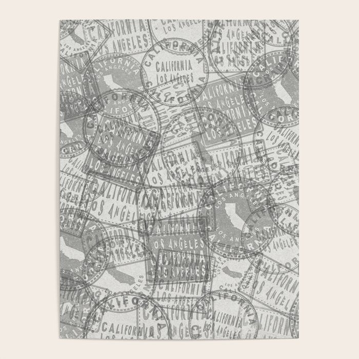 Vintage Los Angeles California Travel Stamp Pattern Poster Gallery Image 1