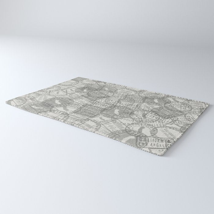 Vintage Los Angeles California Travel Stamp Pattern Rug Gallery Image 3
