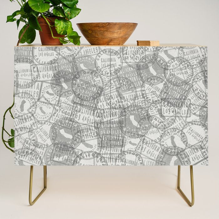 Vintage Los Angeles California Travel Stamp Pattern Credenza Gallery Image 1