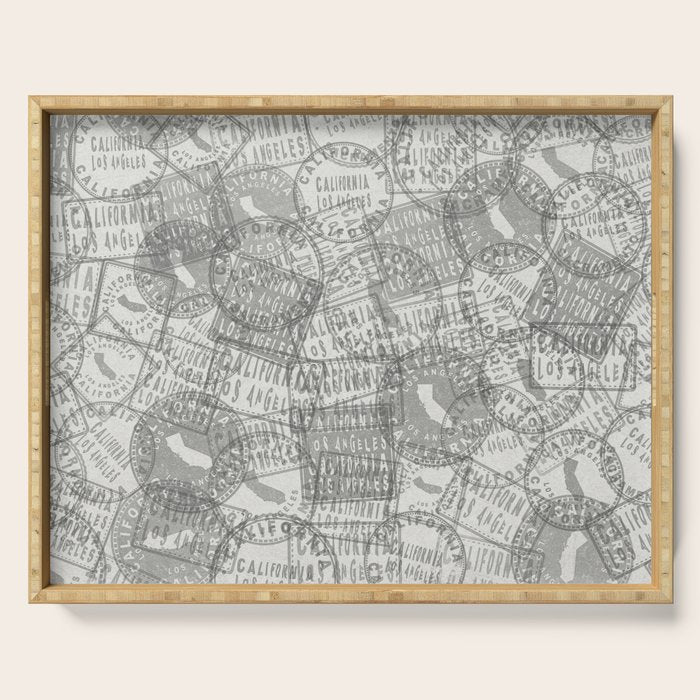 Vintage Los Angeles California Travel Stamp Pattern Serving Tray Gallery Image 1