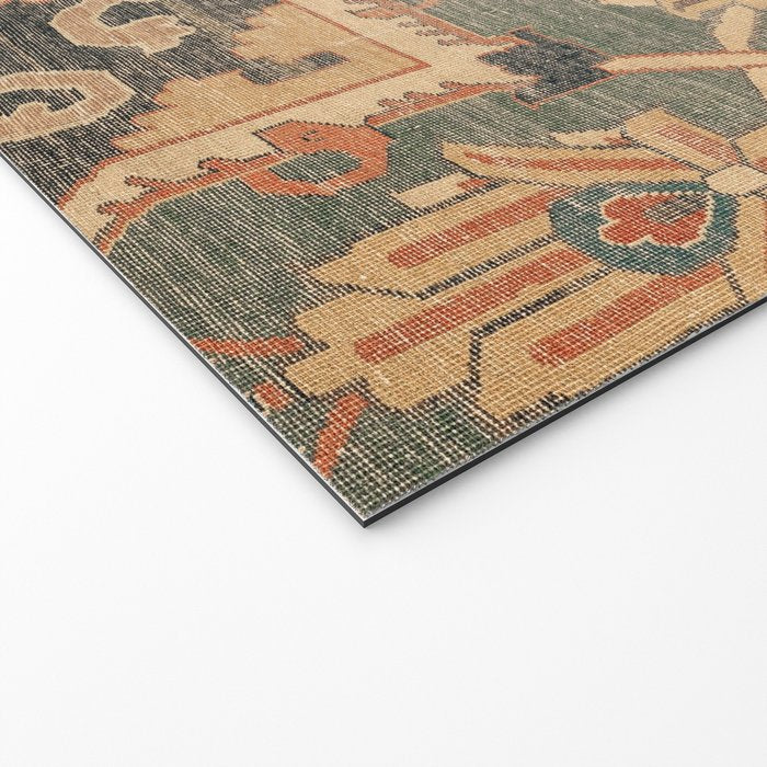 Geometric Leaves II // 18th Century Distressed Red Blue Green Colorful Ornate Accent Rug Pattern Welcome Mat Gallery Image 2