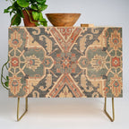Geometric Leaves II // 18th Century Distressed Red Blue Green Colorful Ornate Accent Rug Pattern Credenza Gallery Image 1