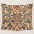 Geometric Leaves II // 18th Century Distressed Red Blue Green Colorful Ornate Accent Rug Pattern Wall Tapestry Gallery Image 4