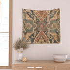 Geometric Leaves II // 18th Century Distressed Red Blue Green Colorful Ornate Accent Rug Pattern Wall Tapestry Gallery Image 2