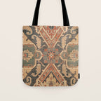 Geometric Leaves II // 18th Century Distressed Red Blue Green Colorful Ornate Accent Rug Pattern Tote Bag Gallery Image 1
