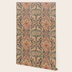 Geometric Leaves II // 18th Century Distressed Red Blue Green Colorful Ornate Accent Rug Pattern Wallpaper Gallery Image 2