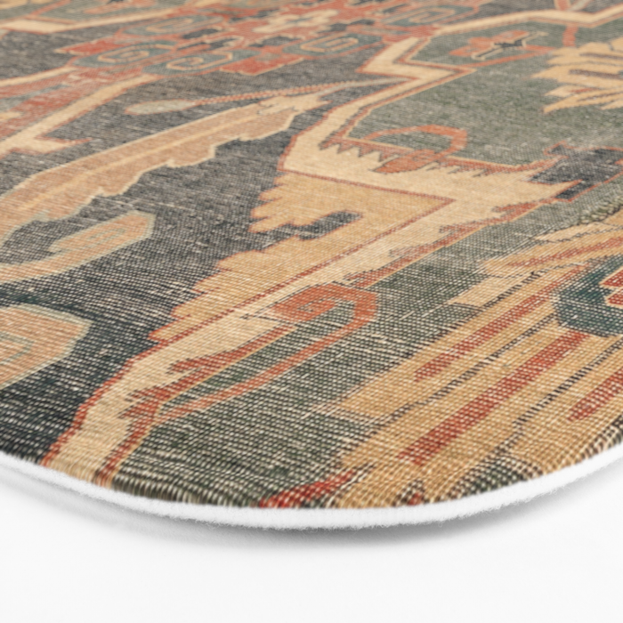Geometric Leaves II // 18th Century Distressed Red Blue Green Colorful Ornate Accent Rug Pattern Bath Mat Gallery Image 3
