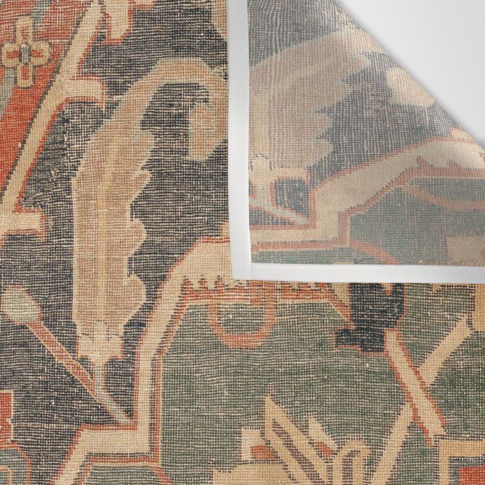 Geometric Leaves II // 18th Century Distressed Red Blue Green Colorful Ornate Accent Rug Pattern Wall Tapestry Gallery Image 3