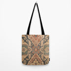 Geometric Leaves II // 18th Century Distressed Red Blue Green Colorful Ornate Accent Rug Pattern Tote Bag Gallery Image 2