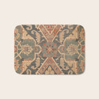 Geometric Leaves II // 18th Century Distressed Red Blue Green Colorful Ornate Accent Rug Pattern Bath Mat Gallery Image 1