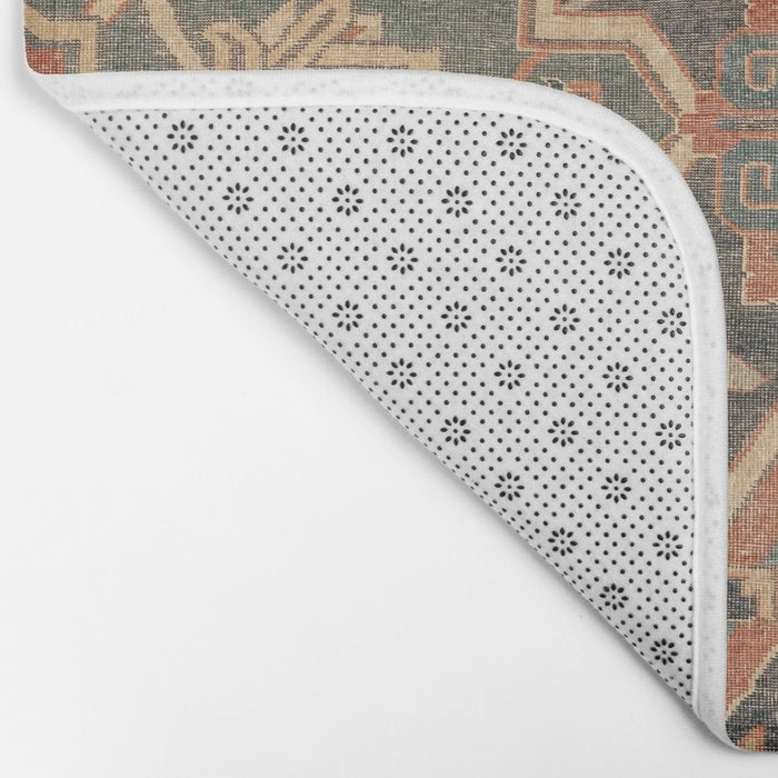 Geometric Leaves II // 18th Century Distressed Red Blue Green Colorful Ornate Accent Rug Pattern Bath Mat Gallery Image 2