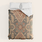Geometric Leaves II // 18th Century Distressed Red Blue Green Colorful Ornate Accent Rug Pattern Comforter Gallery Image 6