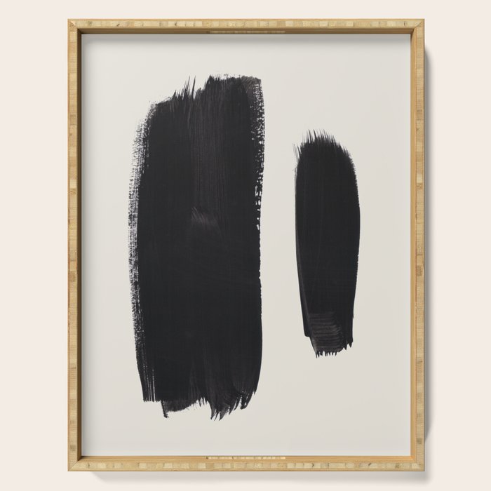 Mid Century Modern Minimalist Abstract Art Brush Strokes Black & White Ink Art Brush Strokes Serving Tray Gallery Image 1