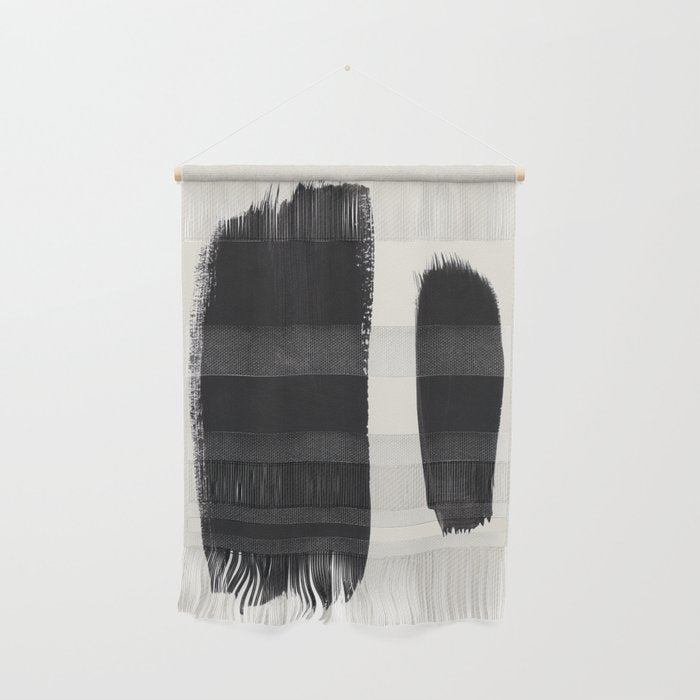 Mid Century Modern Minimalist Abstract Art Brush Strokes Black & White Ink Art Brush Strokes Wall Hanging Gallery Image 1