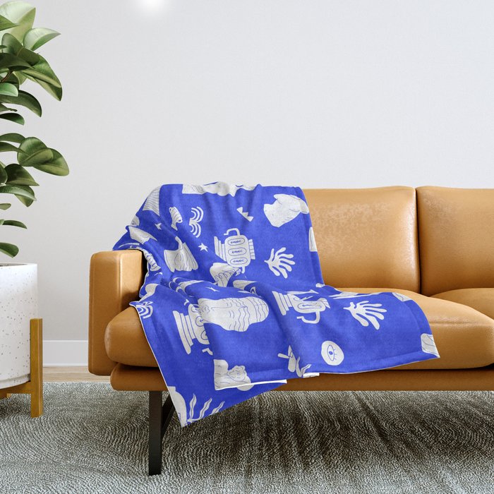 Blue ancient greek art statue pattern Throw Blanket Gallery Image 1
