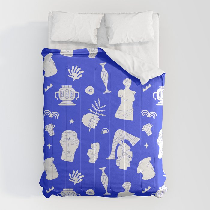 Blue ancient greek art statue pattern Comforter Gallery Image 1