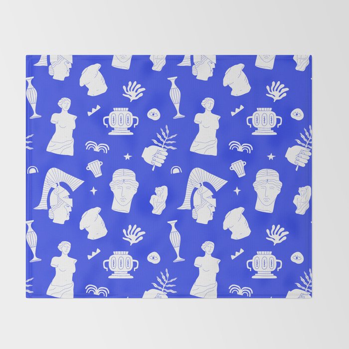Blue ancient greek art statue pattern Throw Blanket Gallery Image 2
