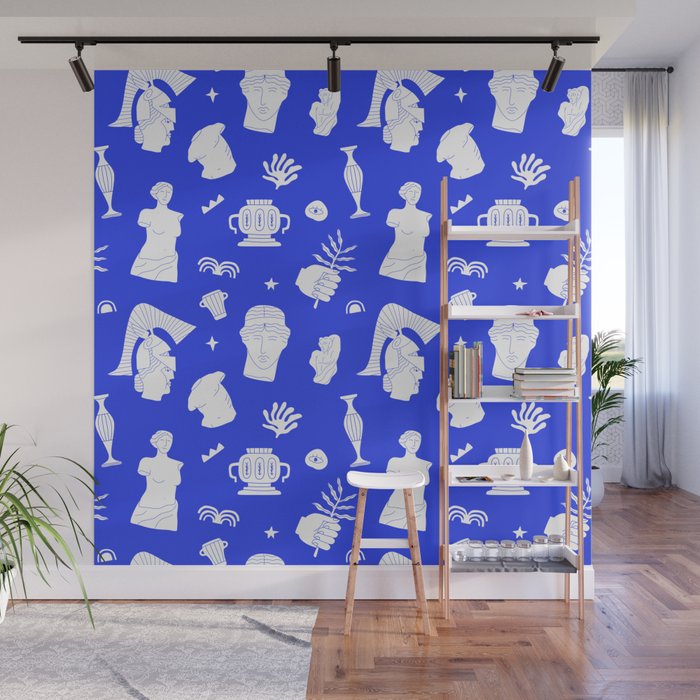 Blue ancient greek art statue pattern Wall Mural Gallery Image 1