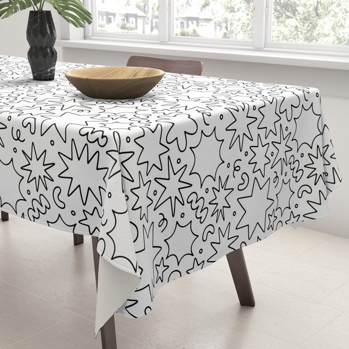 Fun black and white cartoon doodle art pattern Tablecloth Gallery Image 3