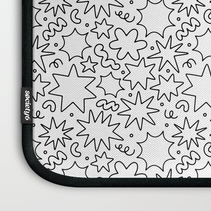 Fun black and white cartoon doodle art pattern Laptop Sleeve Gallery Image 3