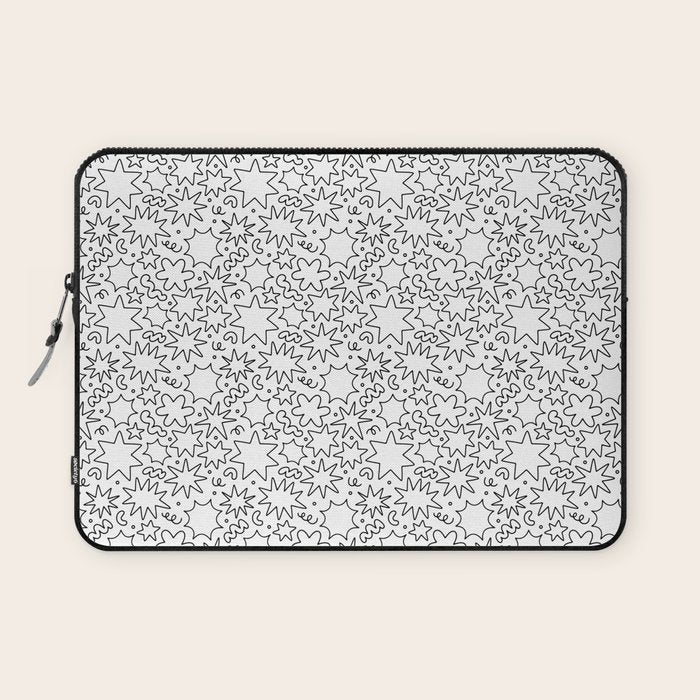 Fun black and white cartoon doodle art pattern Laptop Sleeve Gallery Image 1