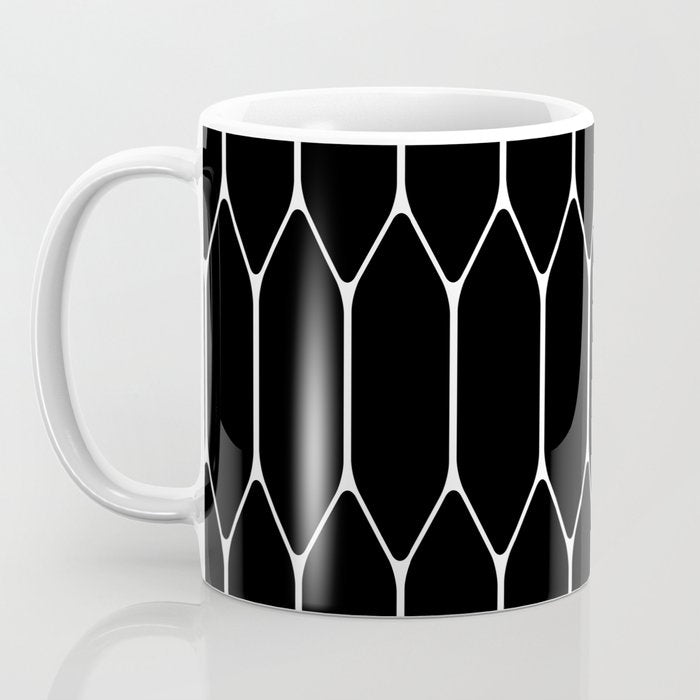 Long Honeycomb - Minimalist Geometric Pattern in Black and White Coffee Mug Gallery Image 3