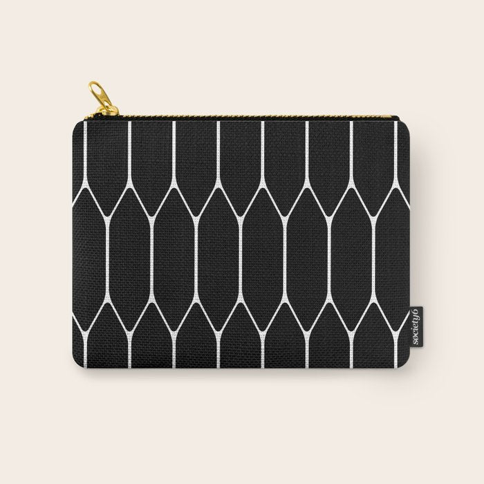 Long Honeycomb - Minimalist Geometric Pattern in Black and White Carry All Pouch Gallery Image 1