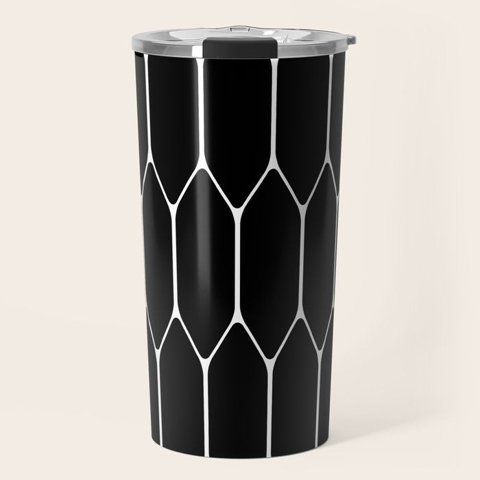 Long Honeycomb - Minimalist Geometric Pattern in Black and White Travel Mug Gallery Image 1