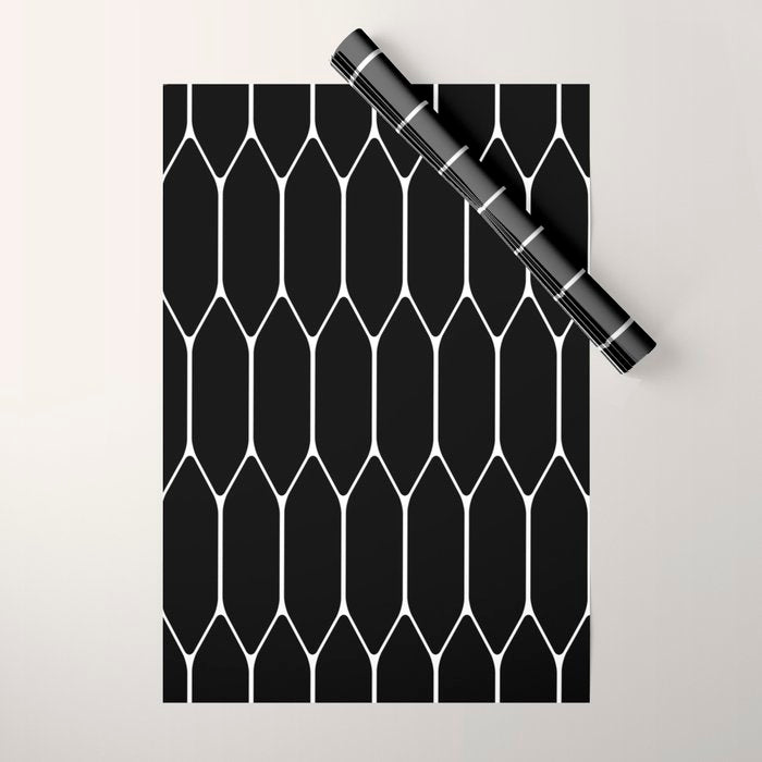 Long Honeycomb - Minimalist Geometric Pattern in Black and White Wrapping Paper Gallery Image 1