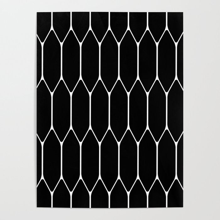Long Honeycomb - Minimalist Geometric Pattern in Black and White Poster Gallery Image 4