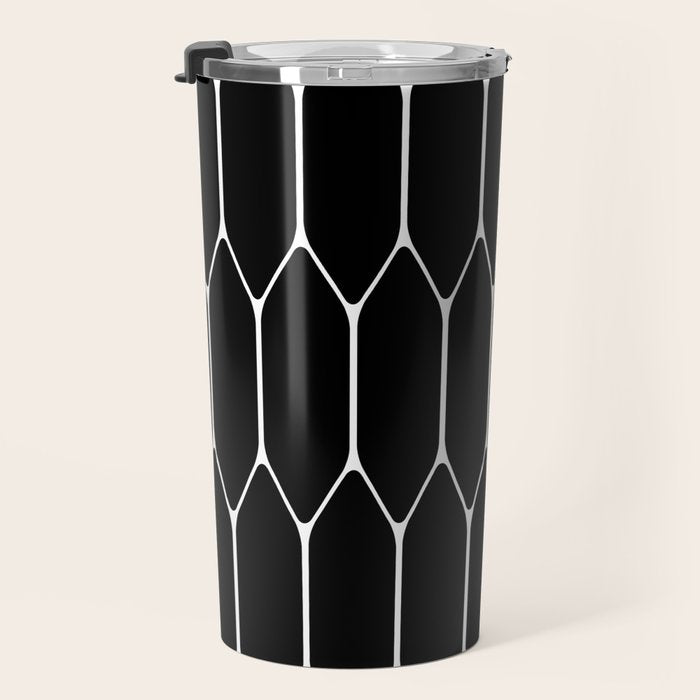 Long Honeycomb - Minimalist Geometric Pattern in Black and White Travel Mug Gallery Image 3