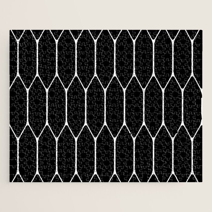 Long Honeycomb - Minimalist Geometric Pattern in Black and White Jigsaw Puzzle Gallery Image 1