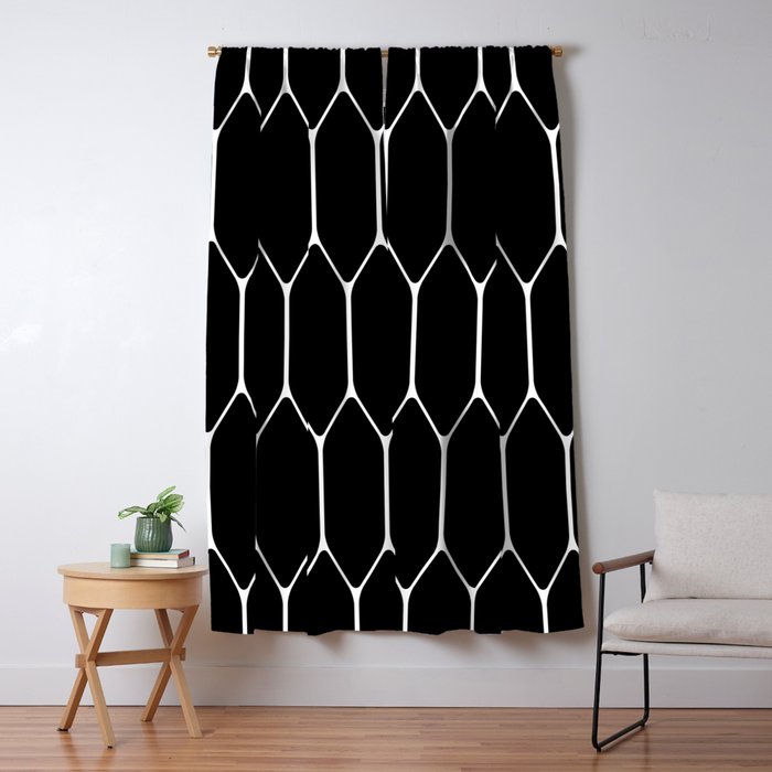 Long Honeycomb - Minimalist Geometric Pattern in Black and White Window Curtain Gallery Image 1