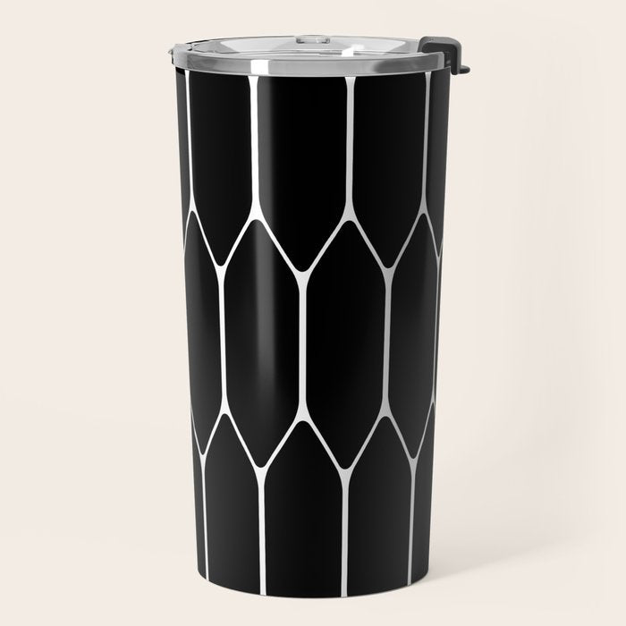 Long Honeycomb - Minimalist Geometric Pattern in Black and White Travel Mug Gallery Image 2