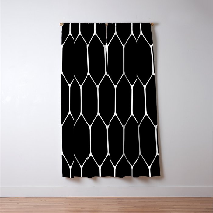 Long Honeycomb - Minimalist Geometric Pattern in Black and White Window Curtain Gallery Image 3